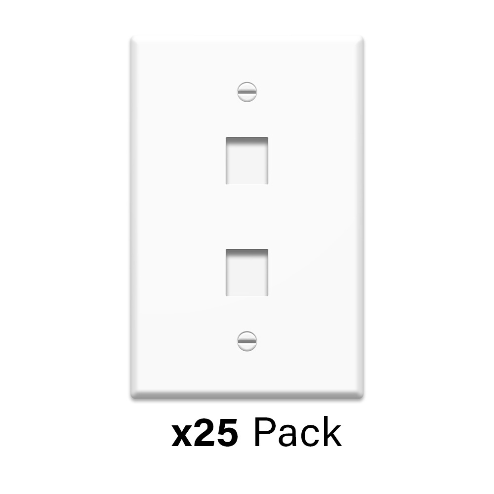 Product image for On-Q WP3402-WH-25 1-Gang 2-Port White High Impact Flame Retardant Plastic Keystone Wallplate
