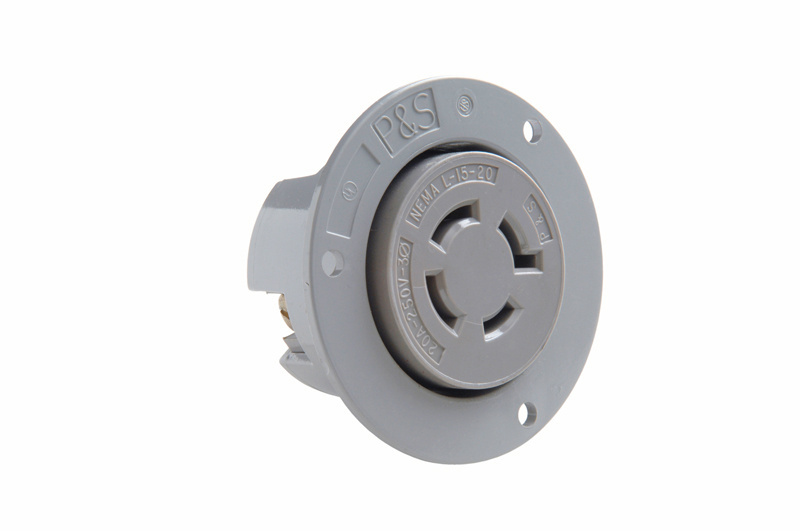 Product image for Pass & Seymour L1520-FO 20 Amp 250 VAC 3-Phase 3-Pole 4-Wire NEMA L15-20R Gray Thermoplastic Locking Flanged Receptacle Outlet