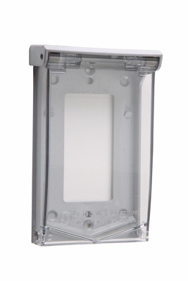 Product image for Pass & Seymour 3723 Gray Base Clear Plastic Padlockable Weatherproof Thermoplastic Self-Closing Cover