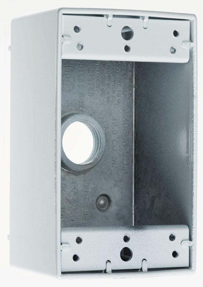 Product image for Pass & Seymour WPB23-W 1/2 Inch 18.5 In. White Die-Cast Aluminum 1-Gang 3-Hole Surface Mounting Weatherproof Box