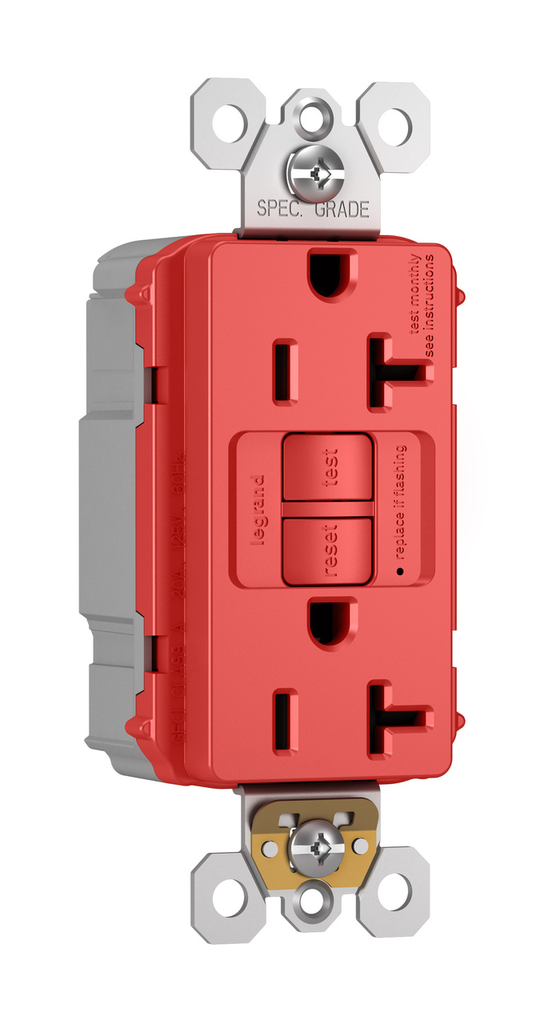 Product image for Pass & Seymour PT2097-RED 20A 125V Plugtail Self-Test GFCI Duplex Receptacle - Red