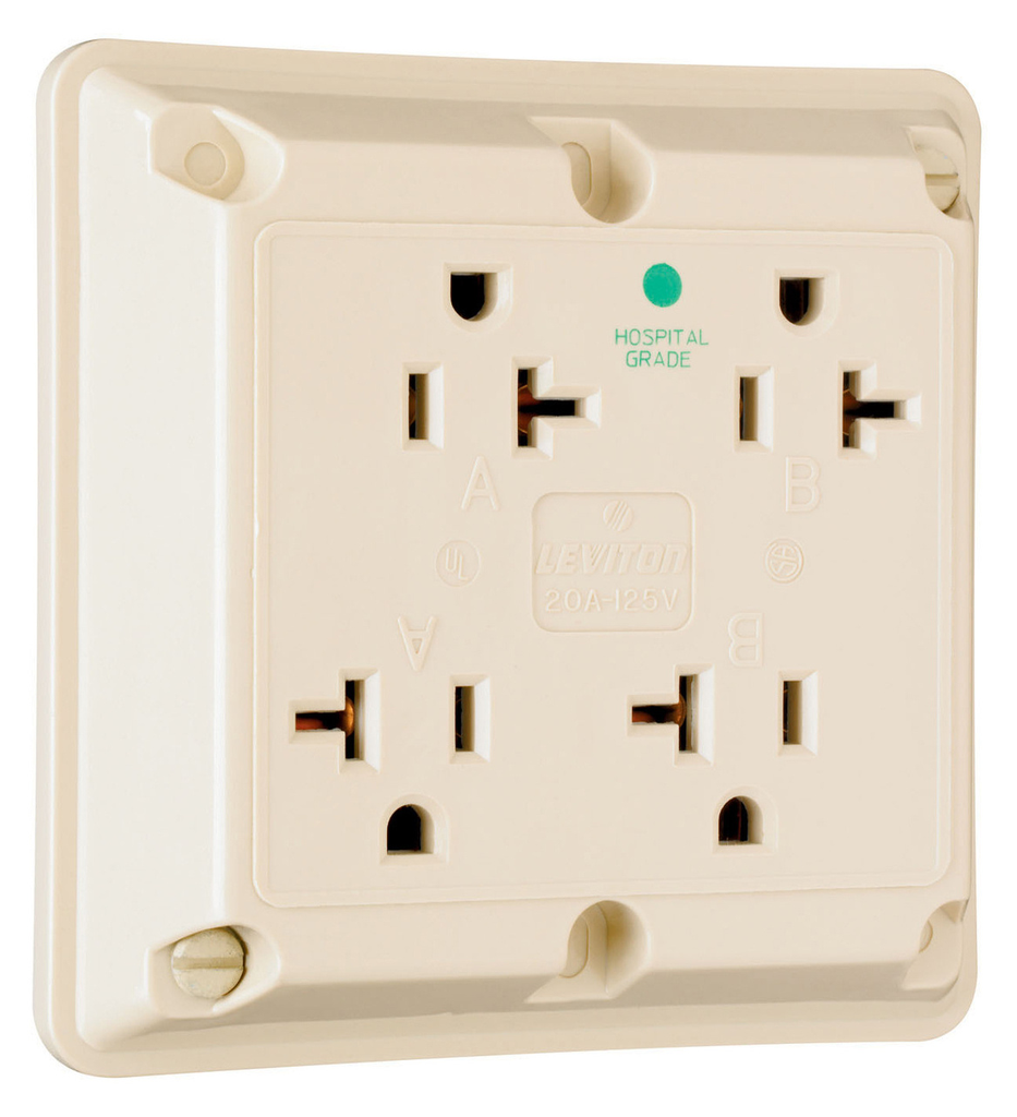 Product image for Pass & Seymour 420-HI 4.5 x 4.5 Inch 125 VAC 20 Amp Ivory Hospital Grade Quad Receptacle