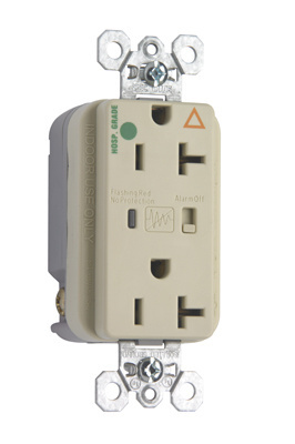 Product image for Pass & Seymour IG8300-ISP Hospital Grade Isolated Ground Surge Protective Duplex Receptacle, Back & Side Wire, 20A 125V - Ivory