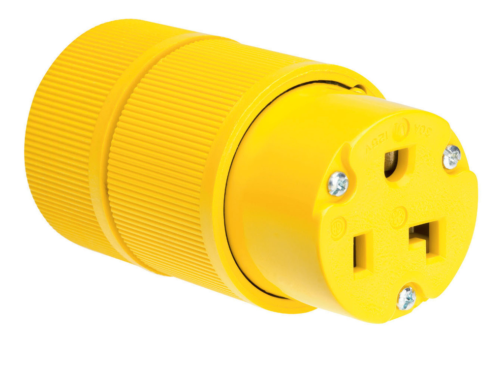 Product image for Pass & Seymour D0533 30 Amp 125 Volt 2-Pole 3-Wire NEMA 5-30R Yellow Nylon Straight Blade Power Connector