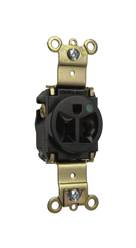 Product image for Pass & Seymour 8201-BK Heavy-Duty Hospital Grade Single Receptacle, Back & Side Wire, 15A 125V - Black