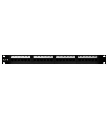 Product image for On-Q 24845-CC6 24-Port RJ45 Category 6 Black Plastic/Steel Rack Mounting Patch Panel