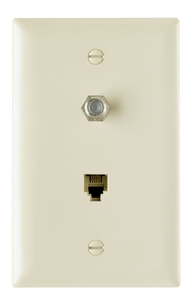 Product image for Pass & Seymour TPTELTV-I Combination F Type Coaxial Connector And Four Conductor Rj11 Telephone Jack, Ivory