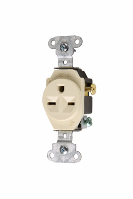 Product image for Pass & Seymour 5651-I Heavy-Duty Spec Grade Single Receptacle, Side Wire, 15A 250V - Ivory