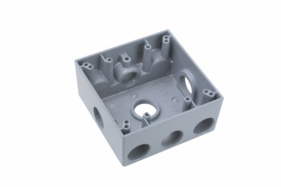 Product image for Pass & Seymour WPB362 3/4 Inch 30.5 In. Gray Die-Cast Aluminum 2-Gang 5-Hole Surface Mounting Weatherproof Box