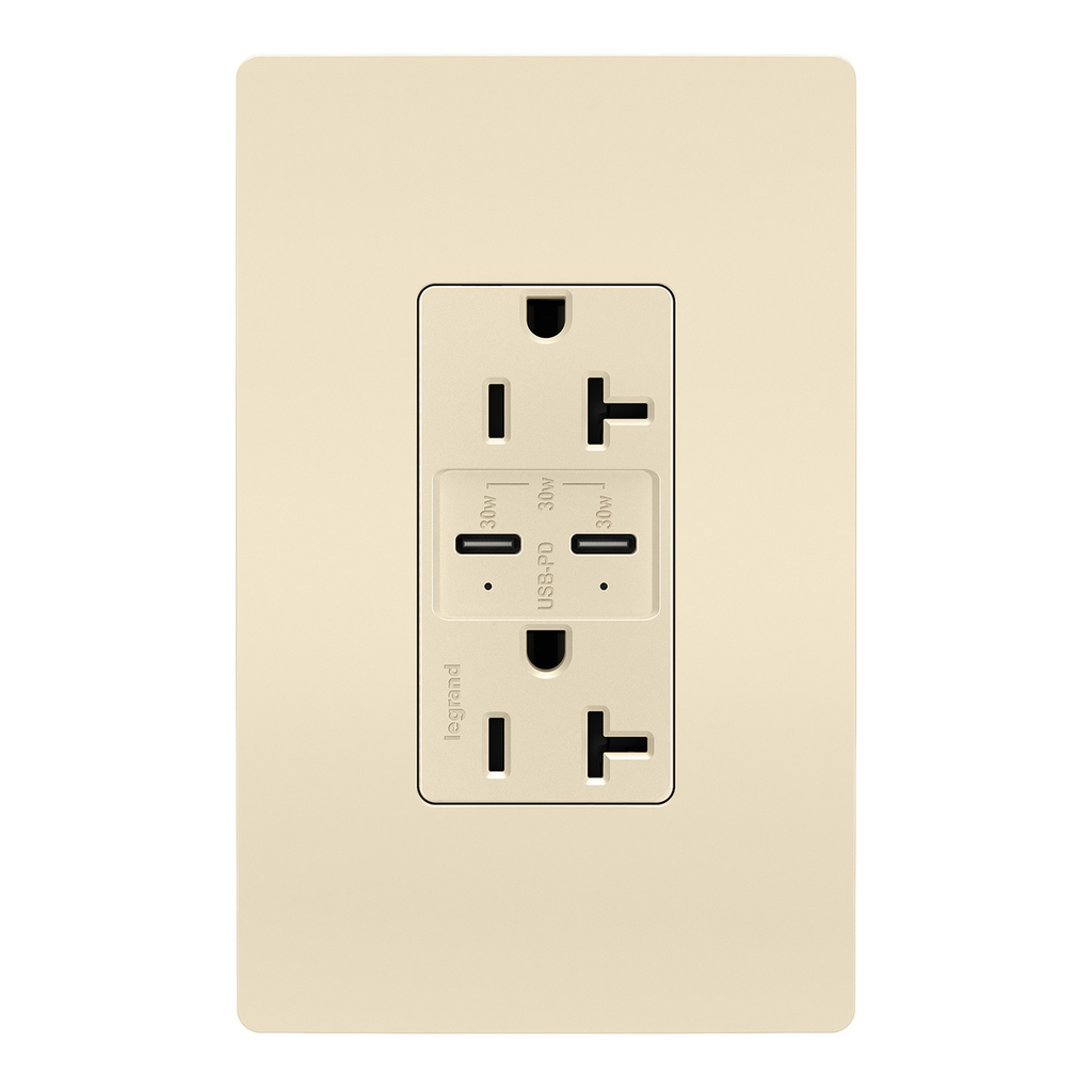 Mayer-DDS-radiant® 20A Tamper Resistant Ultra Fast PLUS Power Delivery USB Type C/C Outlet, Light Almond-1