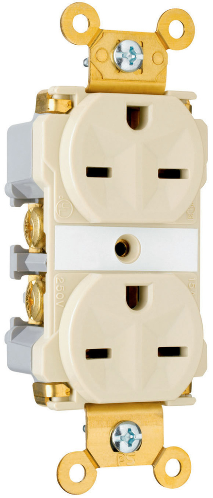 Product image for Pass & Seymour 5662-AI Industrial Extra Heavy-Duty Spec Grade Duplex Receptacle, Back & Side Wire, 15A 250V - Ivory