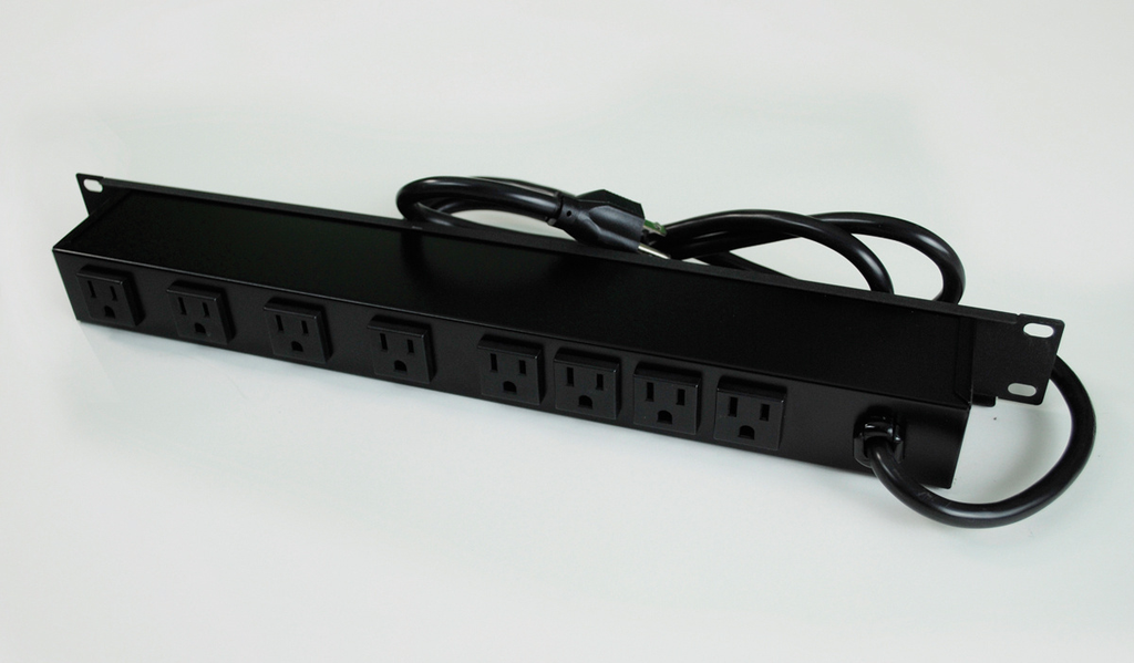 Product image for Wiremold R8BZ-15 Plug-In Outlet Center Unit / Rack Mount 120V/15A/8 rear O/L /lighted switch/15' cord/Computer Grade Surge