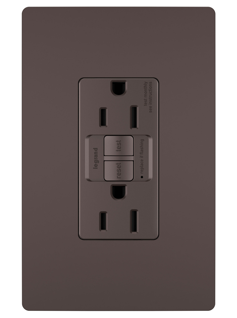 Product image for Pass & Seymour 1597-TRDBCC4 15A 125V GFCI Tamper Resistant Receptacle, Dark Bronze