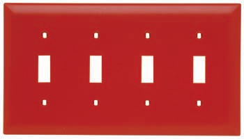 Product image for Pass & Seymour TP4-RED 4Gang Wall Plate, Toggle Switch, Nylon, Standard - Red