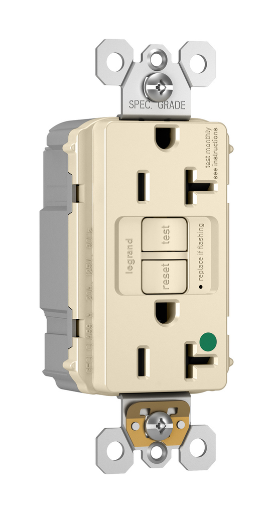 Product image for Pass & Seymour PT2097-HGLA 20A 125V Plugtail Self-Test GFCI Duplex Receptacle, Hospital Grade - Light Almond