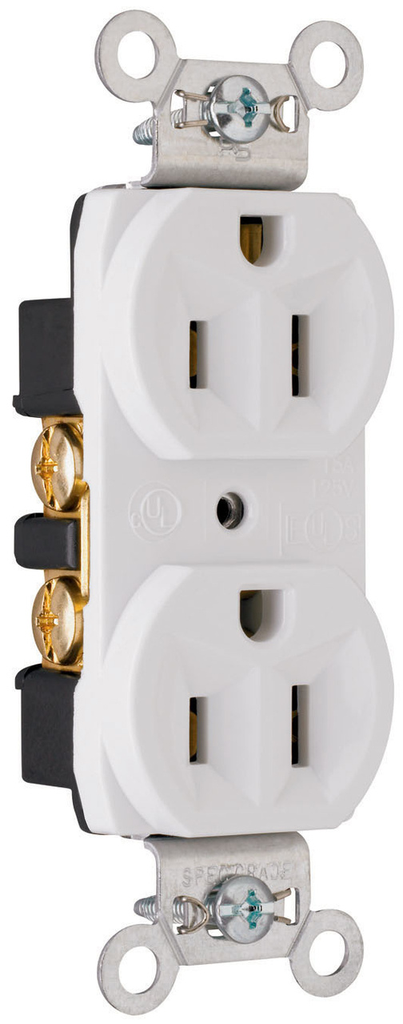 Product image for Pass & Seymour CRB5262-W Construction Spec Grade Duplex Receptacle Back & Side Wire 15Amp 125Volt, White