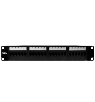 Product image for On-Q 24845-C5E 24-Port RJ45 Category 5E Black Plastic/Steel Rack Mounting Patch Panel