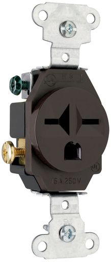 Product image for Pass & Seymour 5651 Heavy-Duty Spec Grade Single Receptacle, Side Wire, 15A 250V - Brown
