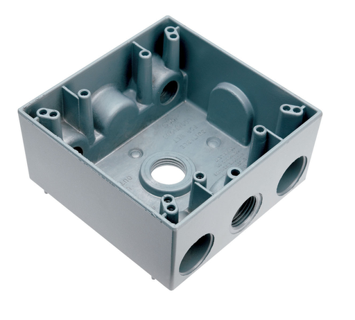 Product image for Pass & Seymour WPB242 1/2 Inch 30.5 In. Gray Die-Cast Aluminum 2-Gang 4-Hole Surface Mounting Weatherproof Box