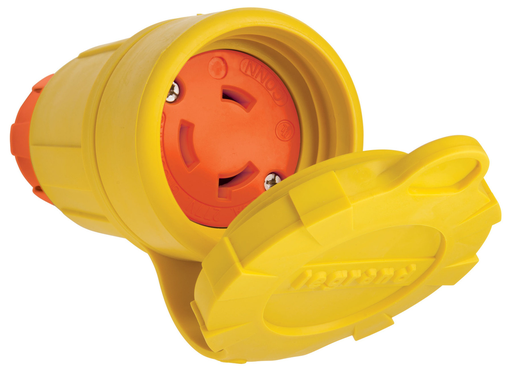 Product image for Pass & Seymour 29W49AM 30A 277V Locking Anti Microbial IP67 L7-30R Connector, Orange/Yellow