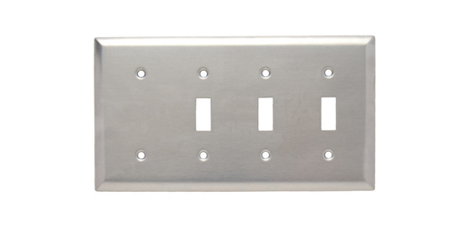 Product image for Pass & Seymour SS314 4-Gang 3-Toggle Switch 1-Blank Smooth Brushed Stainless Steel Standard Combination Wallplate