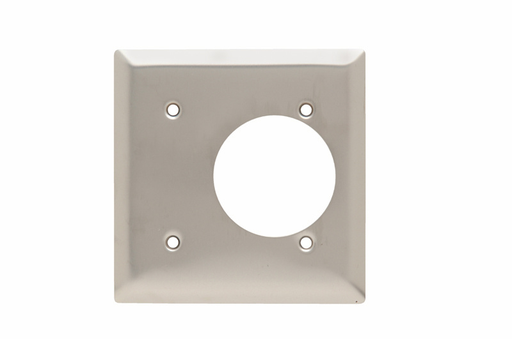 Product image for Pass & Seymour SS705 Two Gang Power Outlet Receptacle Opening, 2.1563" Hole For 2.125" Diameter Device - 4 Mtg. Holes, Smooth Metal.