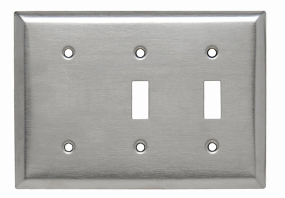 Product image for Pass & Seymour SS214 3Gang Wall Plate, 1-Blank / 2-Toggle, Standard - 302/304 Stainless Steel