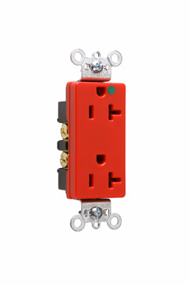 Product image for Pass & Seymour 26362-HGRED Heavy-Duty Decorator Hospital Grade Duplex Receptacle, Back & Side Wire, 20A 125V - Red