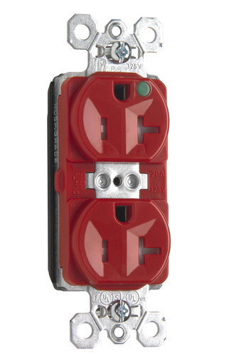 Product image for Pass & Seymour PTTR8300-RED Hospital Grade Duplex Receptacle, 20A - Red