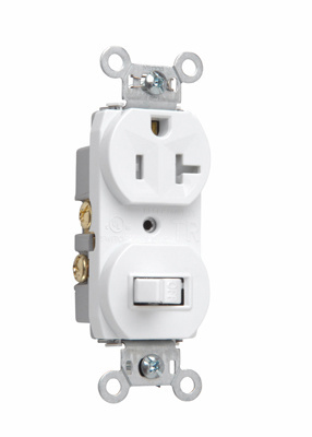 Product image for Pass & Seymour 671-TRW Single Pole Switch, Tamper-Resistant Receptacle, 20 amps, 120V - White
