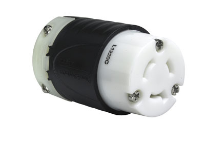 Product image for Pass & Seymour L1220-C 20 Amp 480 VAC 3-Phase 3-Pole 3-Wire L12-20R Black and White Nylon Locking Connector