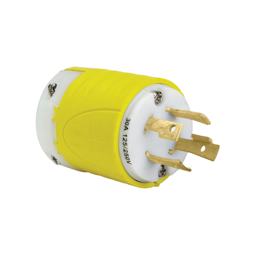 Product image for Pass & Seymour CRL143-P 50 Amp 125/250 VAC 4-Wire NEMA L14-30P Yellow/White Plug