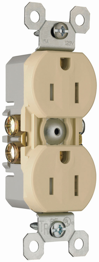 Product image for Pass & Seymour 3232-TRSI Tamper-Resistant, Duplex Self-Grounding Receptacle. 15 amp, 125 V. Ivory