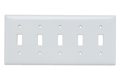 Product image for Pass & Seymour SP5-W 5Gang Wall Plate, 5-Toggle Switch, Standard - White
