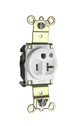 Product image for Pass & Seymour 8301-W Heavy-Duty Hospital Grade Single Receptacle, Back & Side Wire, 20A 125V - White