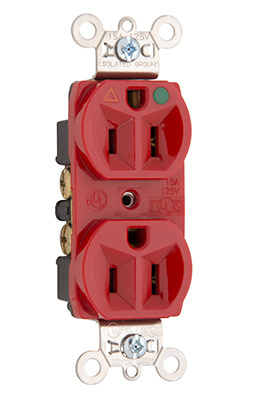 Product image for Pass & Seymour IG8200-RED Isolated Ground Heavy-Duty Hospital Grade Duplex Receptacle, Back & Side Wire, 15A 125V - Red