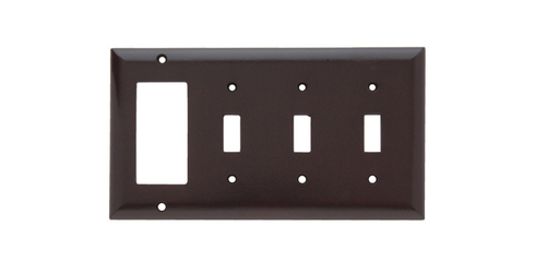 Pass & Seymour SP326 4-Gang 3-Toggle 1-Decorator Brown Smooth Thermoset Plastic Standard Combination Wallplate Product image for Pass & Seymour SP326 4-Gang 3-Toggle 1-Decorator Brown Smooth Thermoset Plastic Standard Combination Wallplate