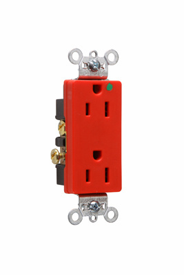 Product image for Pass & Seymour 26262-HGRED Heavy-Duty Decorator Hospital Grade Duplex Receptacle, Back & Side Wire, 15A 125V - Red