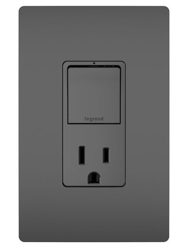 Product image for Pass & Seymour RCD38TRBK Combination Single Pole/3-Way Switch & Tamper Resistant Receptacle, 15A 120/125V - Black