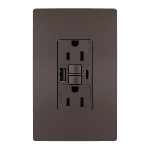 Mayer-DDS-radiant® Tamper-Resistant 15A Duplex Self-Test GFCI Receptacles with SafeLock® Protection, USB Type A/C, Brown-1