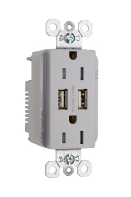 Product image for Pass & Seymour TR-5262USBGRY Fed Spec Grade USB Charger with Tamper Resistant Gray 15 Amp Duplex Receptacles