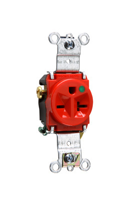 Product image for Pass & Seymour 8801-RED Heavy-Duty Hospital Grade Single Receptacle, Back & Side Wire, 20A 250V - Red