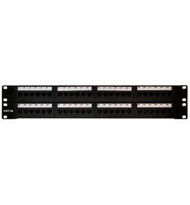 Product image for On-Q 48845-C5E 48-Port RJ45 Category 5E Black Plastic/Steel Rack Mounting Patch Panel