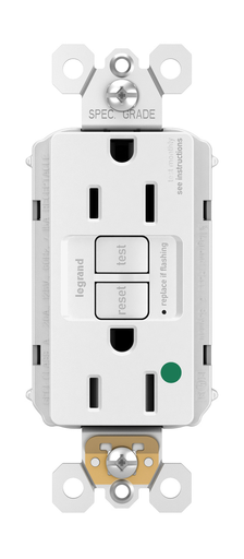Product image for Pass & Seymour PT1597-HGW 15A 125V Plugtail Self-Test GFCI Duplex Receptacle, Hospital Grade - White