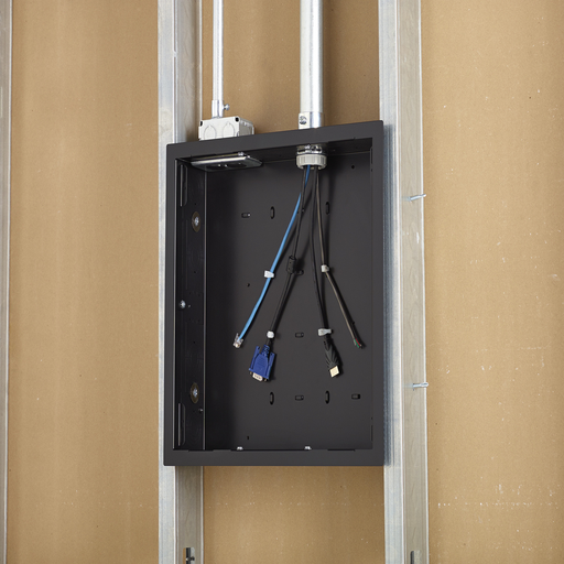 Product image for Wiremold WMPAC526F In-Wall Storage Box, for A/V, Power & Data, w/ Flange, 14.25" x 14.25" x 3.9", Black Flange