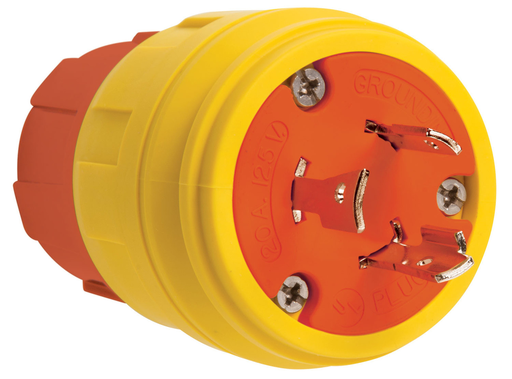 Product image for Pass & Seymour 26W47AM 20A 125V Locking Anti Microbial IP67 L5-20P Plug, Orange/Yellow