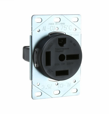 5760 - 60A 250V 15-60R Straight Blade Single Flush Receptacle, 3-Pole, 4-Wire
