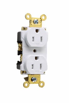 Product image for Pass & Seymour TR62-W 15 Amp 125 VAC 2-Pole 3-Wire NEMA 5-15R White Nylon Tamper-Resistant Duplex Receptacle