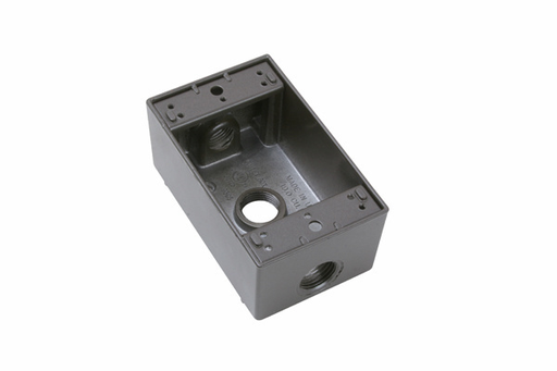 Product image for Pass & Seymour WPB23-BR 1/2 Inch 18.5 In. Bronze Die-Cast Aluminum 1-Gang 3-Hole Surface Mounting Weatherproof Box