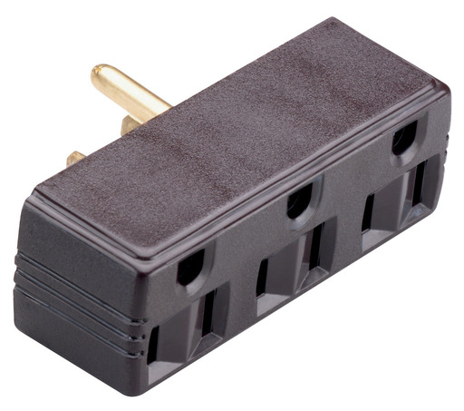 Product image for Pass & Seymour 697 Plug-in outlet adapter, single to triple, double pole, triple wire, 15 amp, 125 V - Brown
